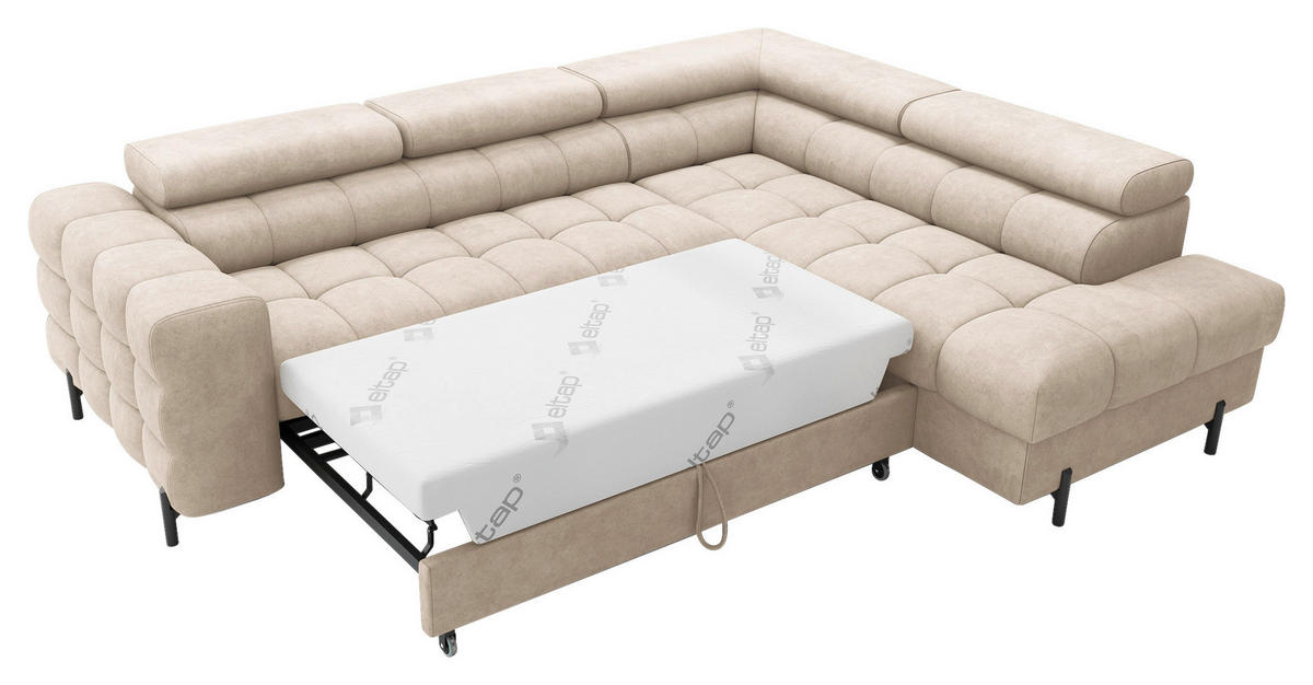 ECKSOFA FERUCCE in Chenille Beige  276/200 cm  - Beige/Schwarz, Design, Textil/Metall (276/200cm) - MID.YOU