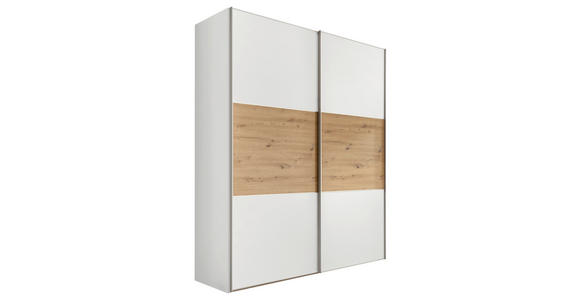 SCHWEBETÜRENSCHRANK in Weiß, Eiche Artisan - Alufarben/Weiß, Holzwerkstoff/Metall (188/222/68cm) - Moderano