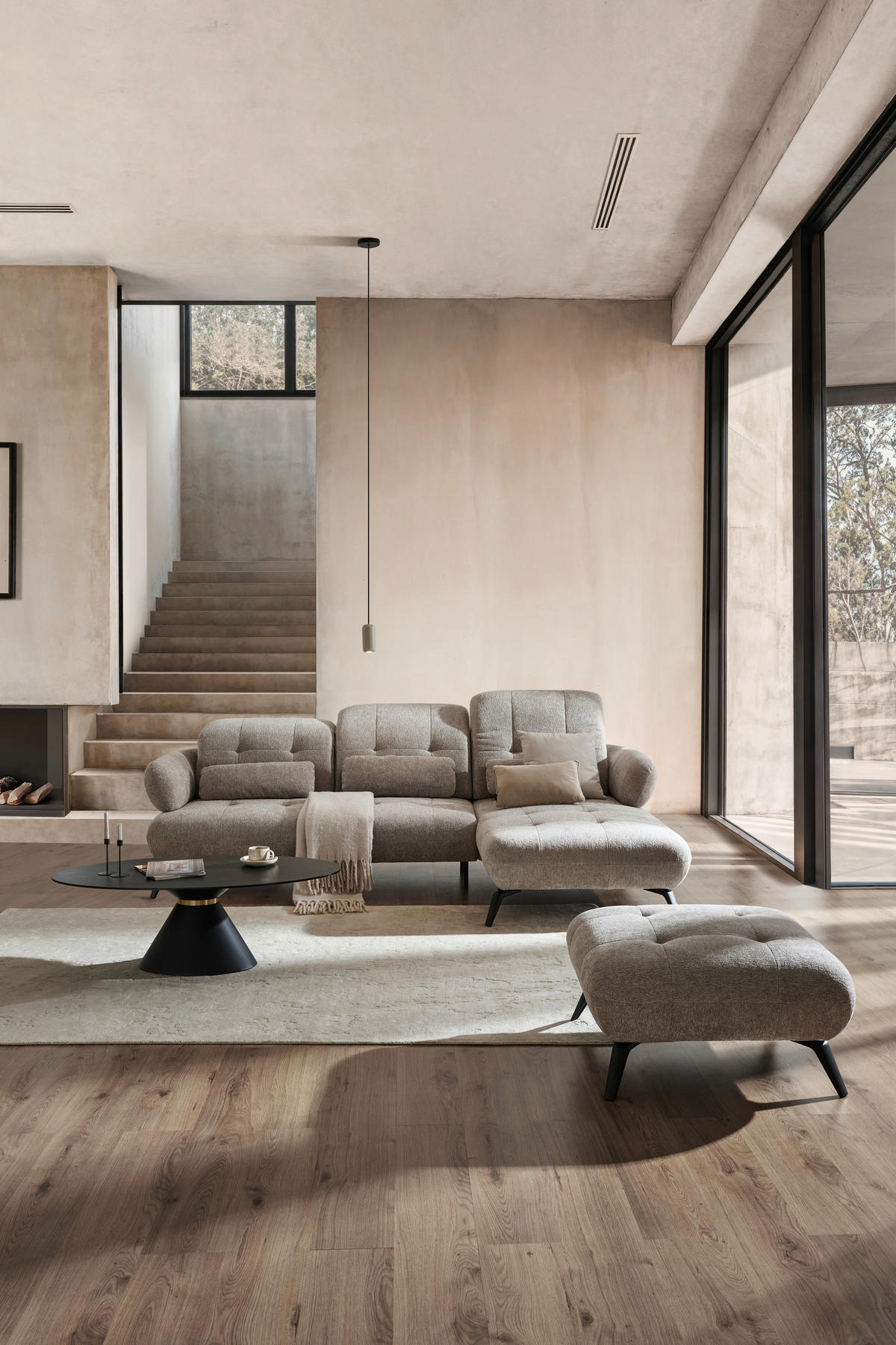 ECKSOFA inkl. Funktionen Taupe Chenille  - Taupe/Schwarz, Design, Textil/Metall (282/189cm) - Novel