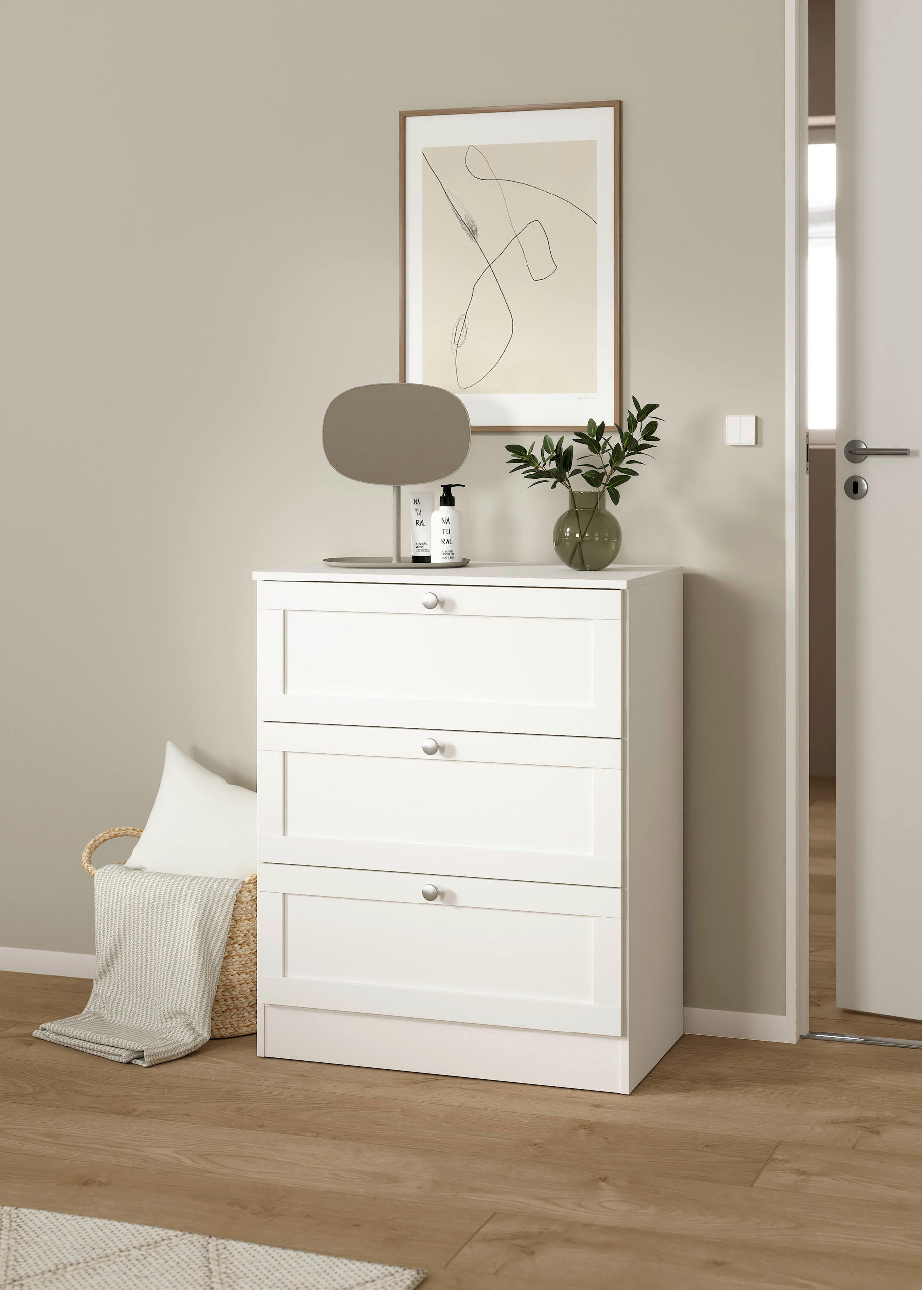 KOMMODE  in 70,2/88,95/41,5 cm  - Silberfarben/Weiß, MODERN, Holzwerkstoff/Metall (70,2/88,95/41,5cm) - MID.YOU