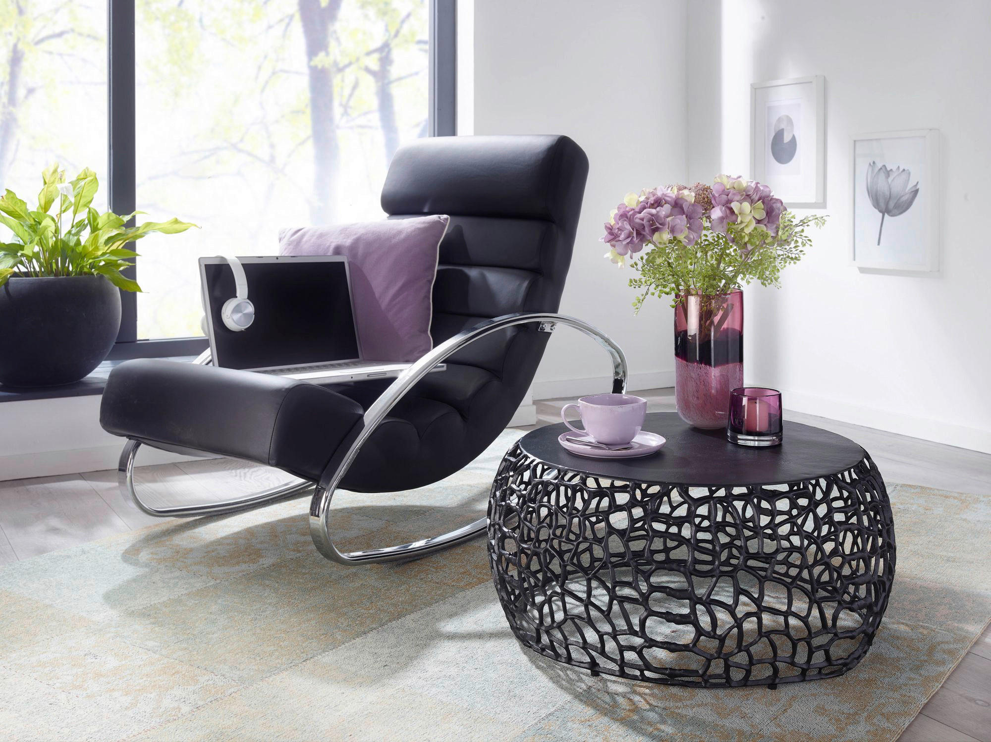 COUCHTISCH 66/66/30 cm rund Schwarz  - Schwarz, Design, Metall (66/66/30cm) - MID.YOU