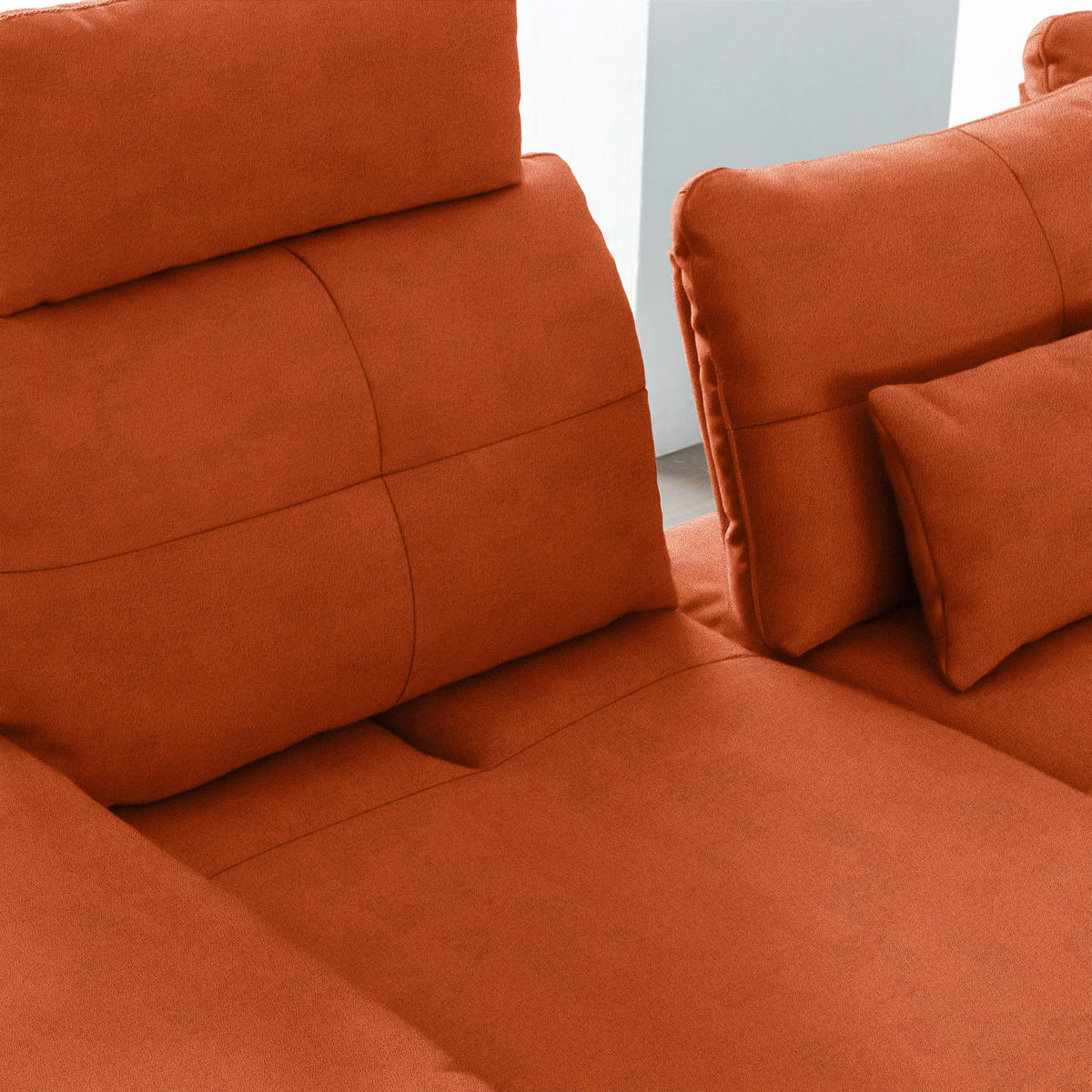 ECKSOFA in Flachgewebe Terracotta  - Terracotta/Schwarz, Design, Textil/Metall (344/271cm) - Chilliano