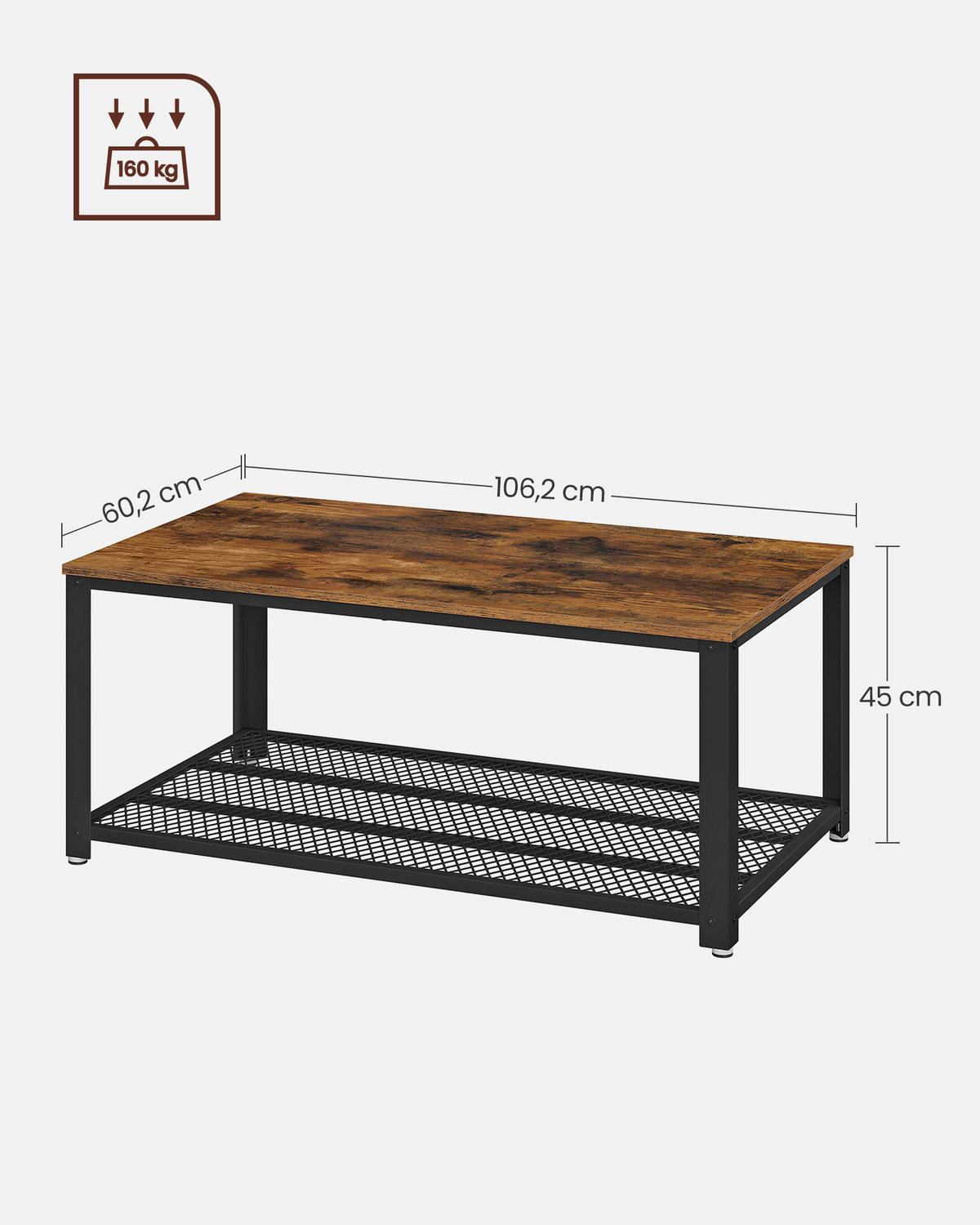 COUCHTISCH in Holzwerkstoff 106,6/60,6/45 cm  - Schwarz/Braun, Trend, Holzwerkstoff/Metall (106,6/60,6/45cm) - Boxxx