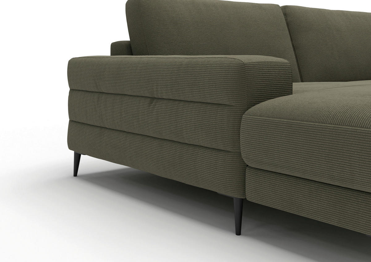 WOHNLANDSCHAFT Badia Base Olivgrün Feincord  - Schwarz/Olivgrün, Design, Textil/Metall (177/376/177cm) - Dieter Knoll