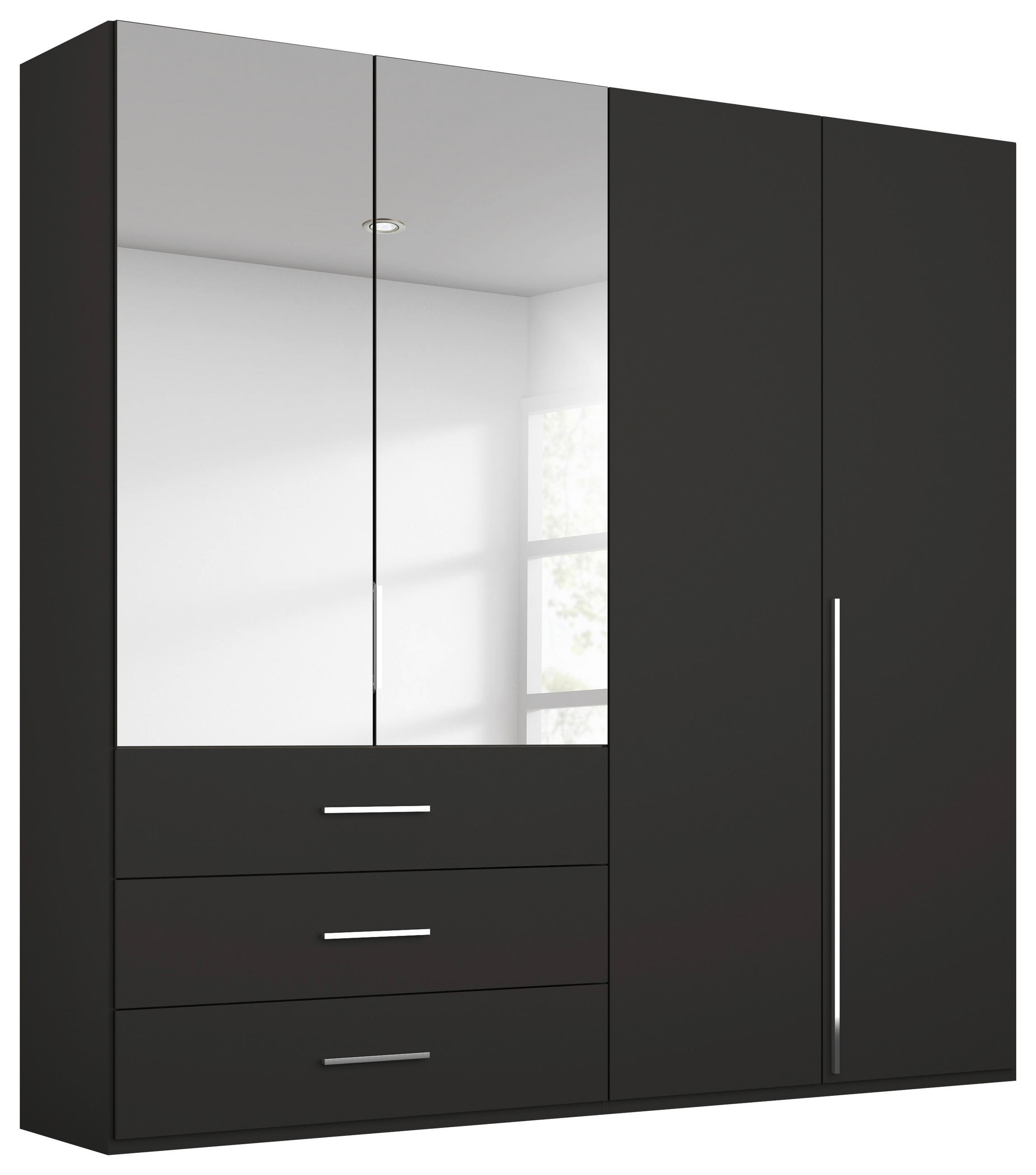 DREHTÜRENSCHRANK 201/223/60 cm,  in Schwarz, 4-türig  - Chromfarben/Schwarz, Design, Glas/Holzwerkstoff (201/223/60cm) - home24