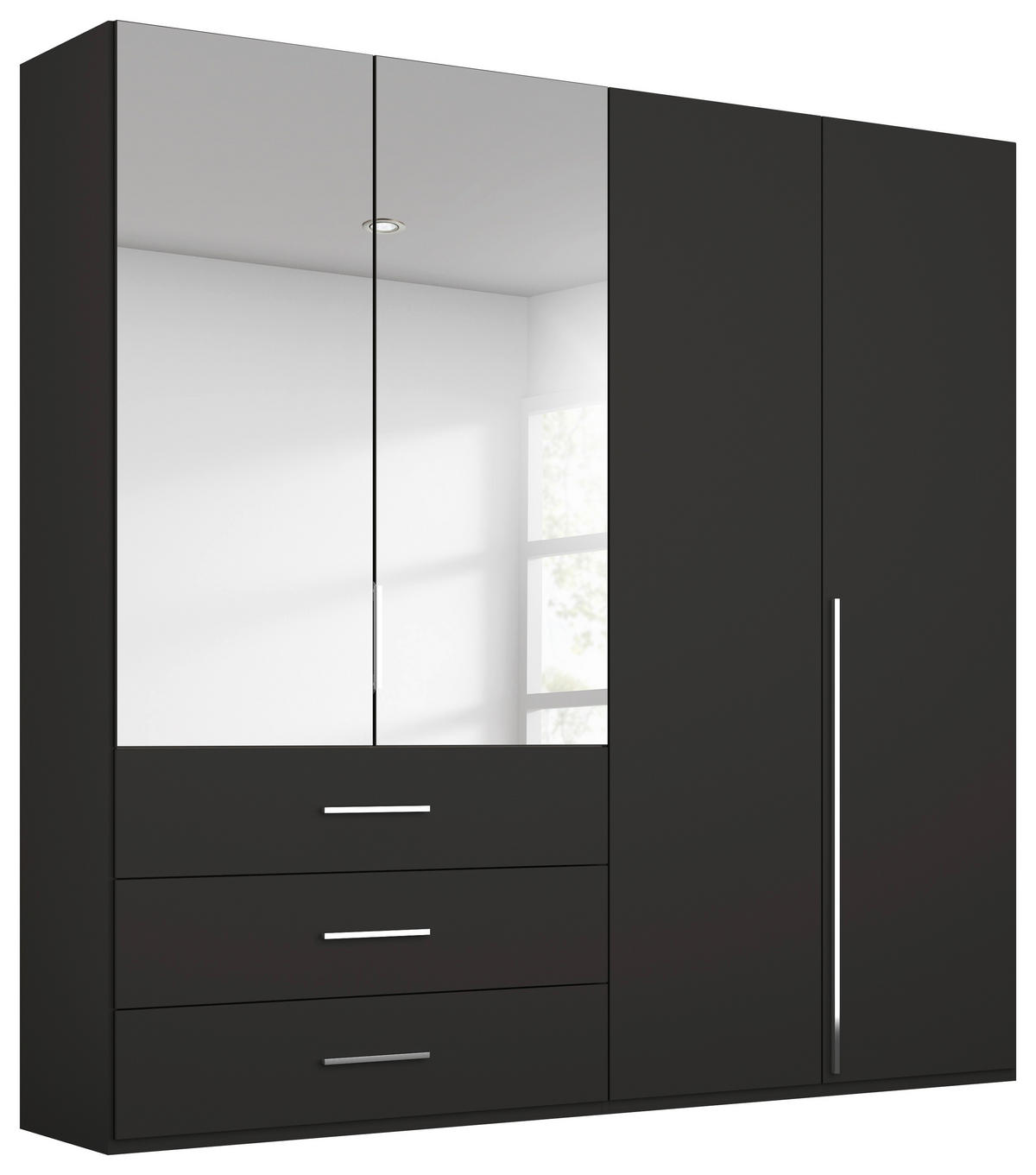 DREHTÜRENSCHRANK 201/223/60 cm,  in Schwarz, 4-türig  - Chromfarben/Schwarz, Design, Glas/Holzwerkstoff (201/223/60cm) - home24