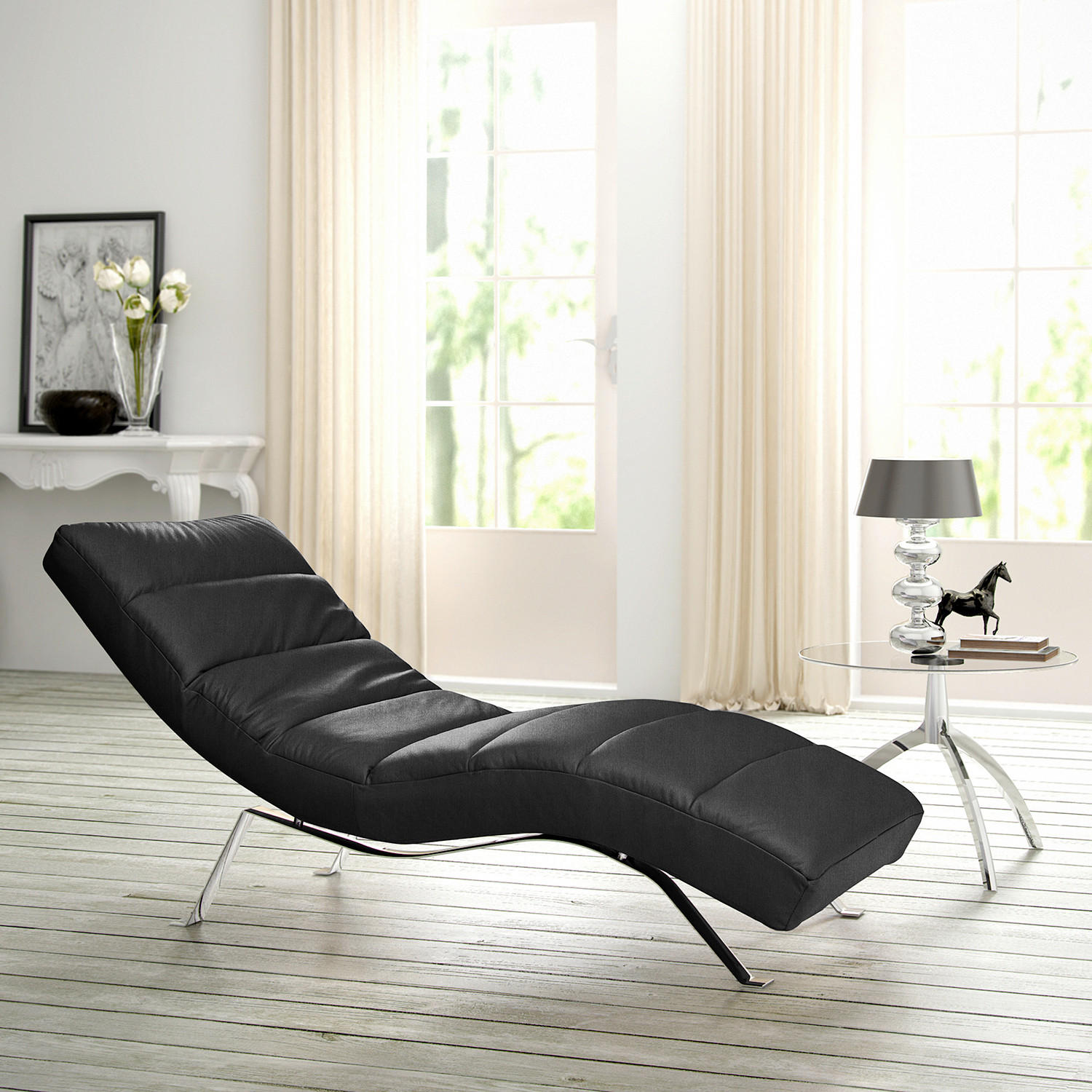 RELAXLIEGE Echtleder Schwarz  - Silberfarben/Schwarz, Design, Leder/Metall (65/65-95/171cm) - Livetastic