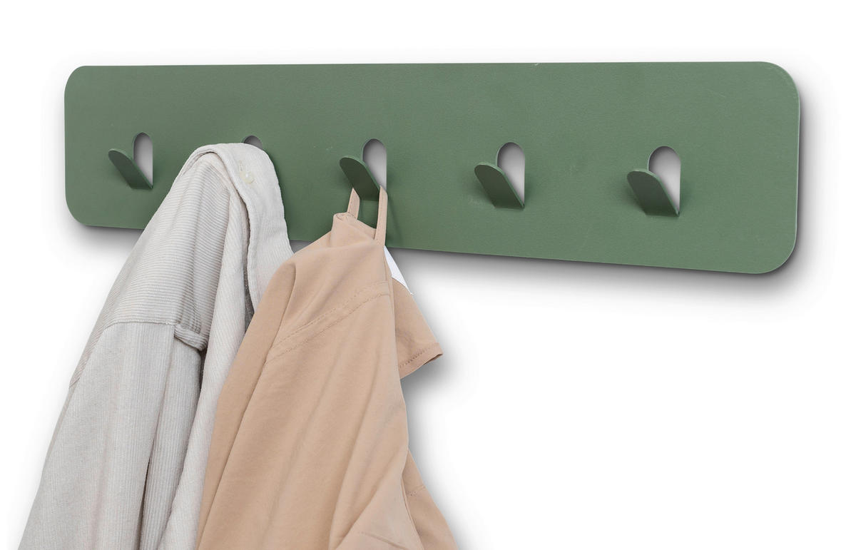 LIŠTA S HÁČIKMI, 50/10/3 cm - zelená, Design, kov (50/10/3cm) - Xora