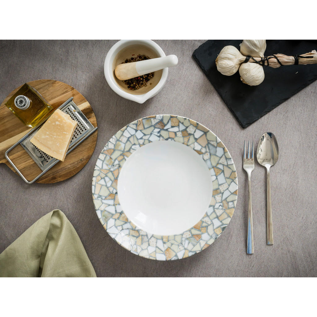 Thumbnail - Creatable Pastateller Stone Collection Siena, Weiß, Beige, Keramik, 4-teilig, Steinoptik, rund, stapelbar, Essen & Trink...