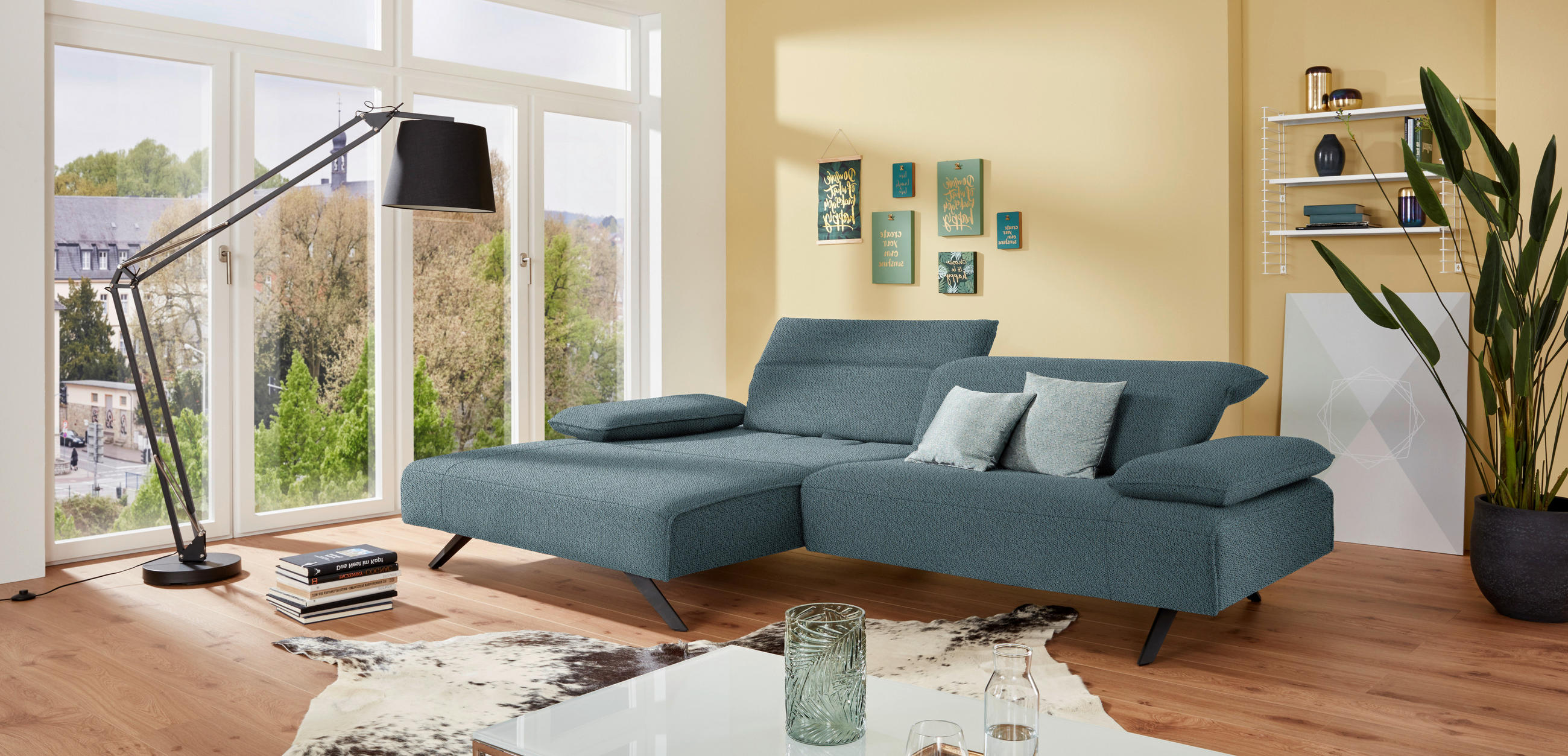 ECKSOFA in Flachgewebe Hellblau  - Anthrazit/Hellblau, Design, Textil/Metall (166/280cm) - Johann Jakob