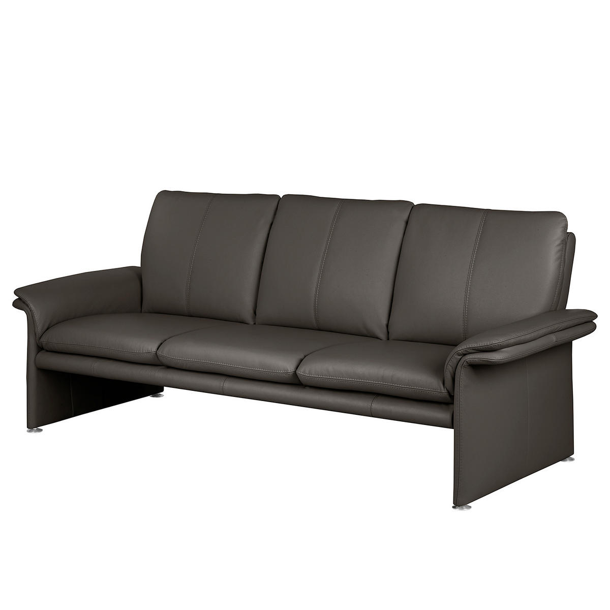 3-SITZER-SOFA Echtleder Dunkelbraun  - Dunkelbraun/Silberfarben, Design, Leder/Metall (214/90/88cm) - Livetastic