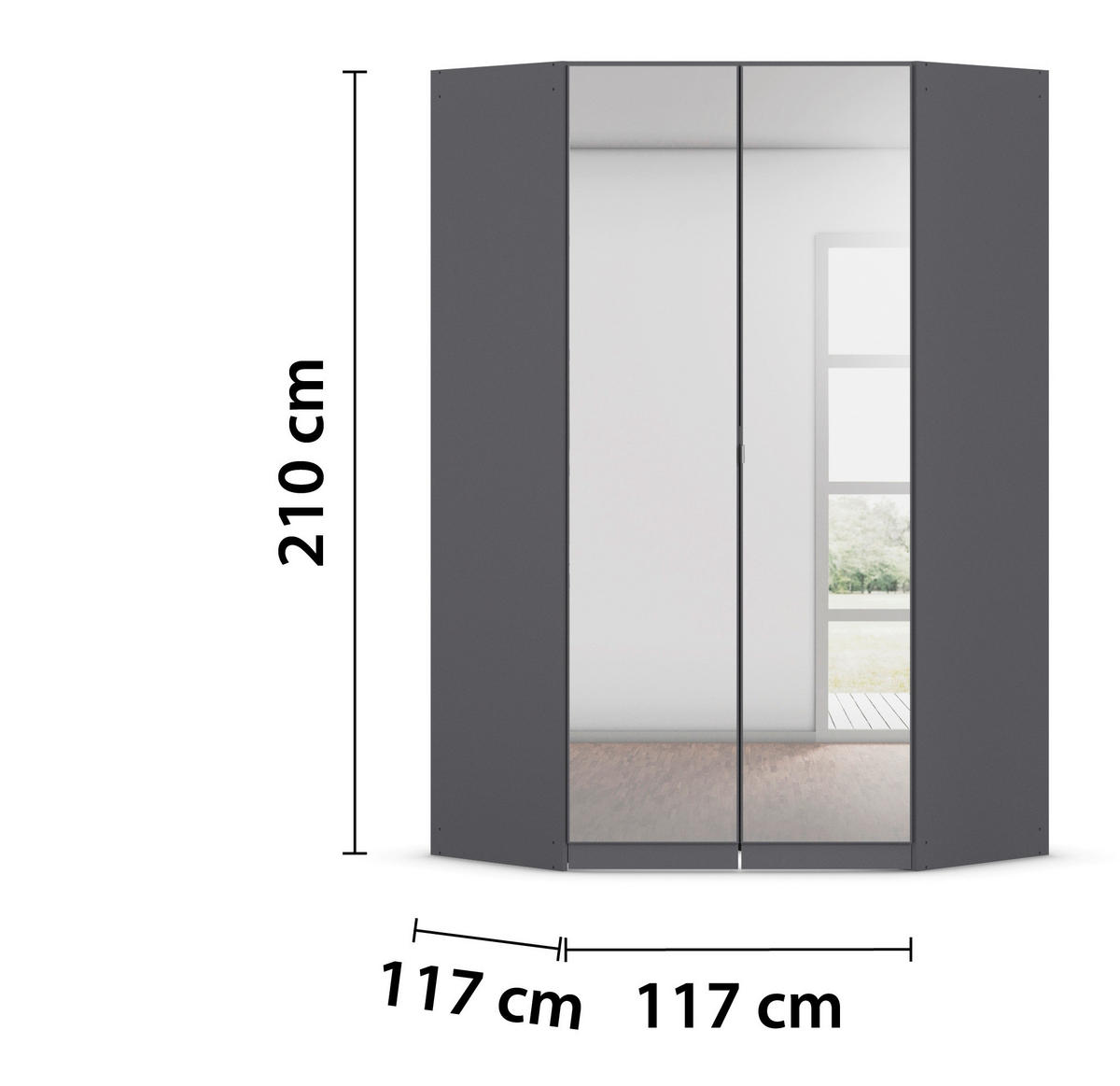 DREHTÜRENSCHRANK 117/210/54 cm,  in Grau, 2-türig  - Alufarben/Grau, KONVENTIONELL, Glas/Holzwerkstoff (117/210/54cm) - home24