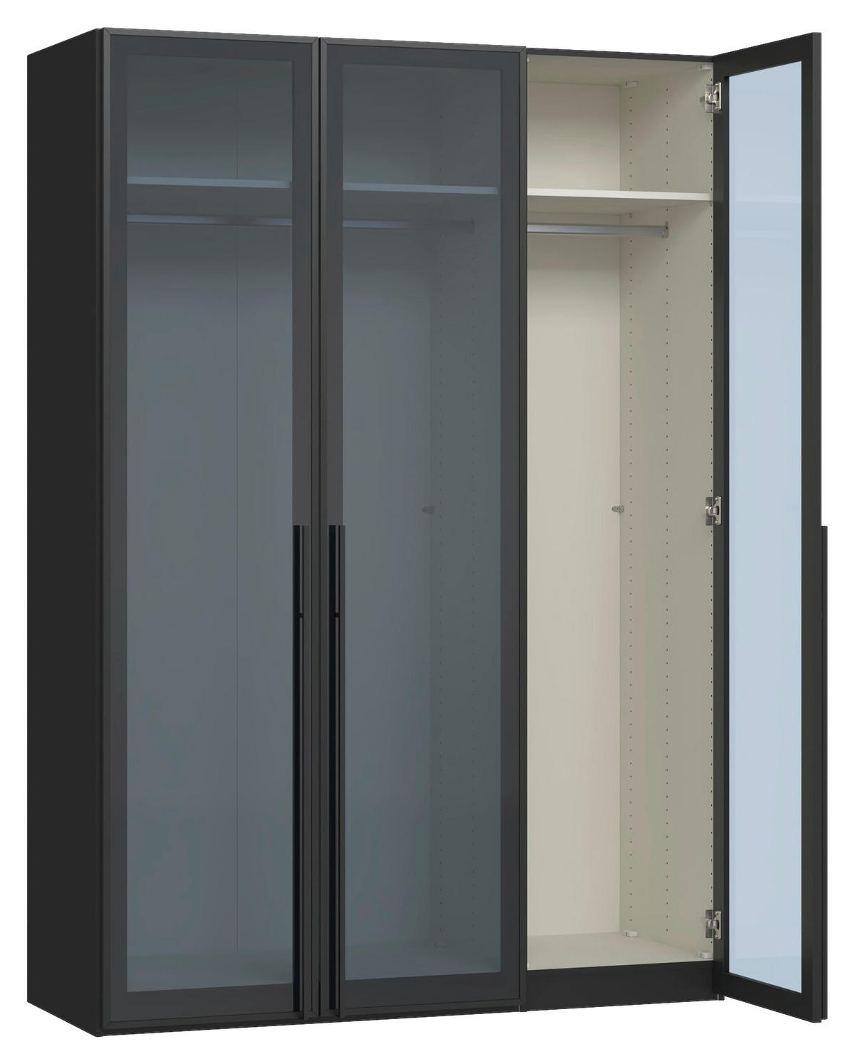 DREHTÜRENSCHRANK 152/220/59 cm,  in Schwarz, 3-türig  - Schwarz, Design, Glas/Holzwerkstoff (152/220/59cm) - Jutzler