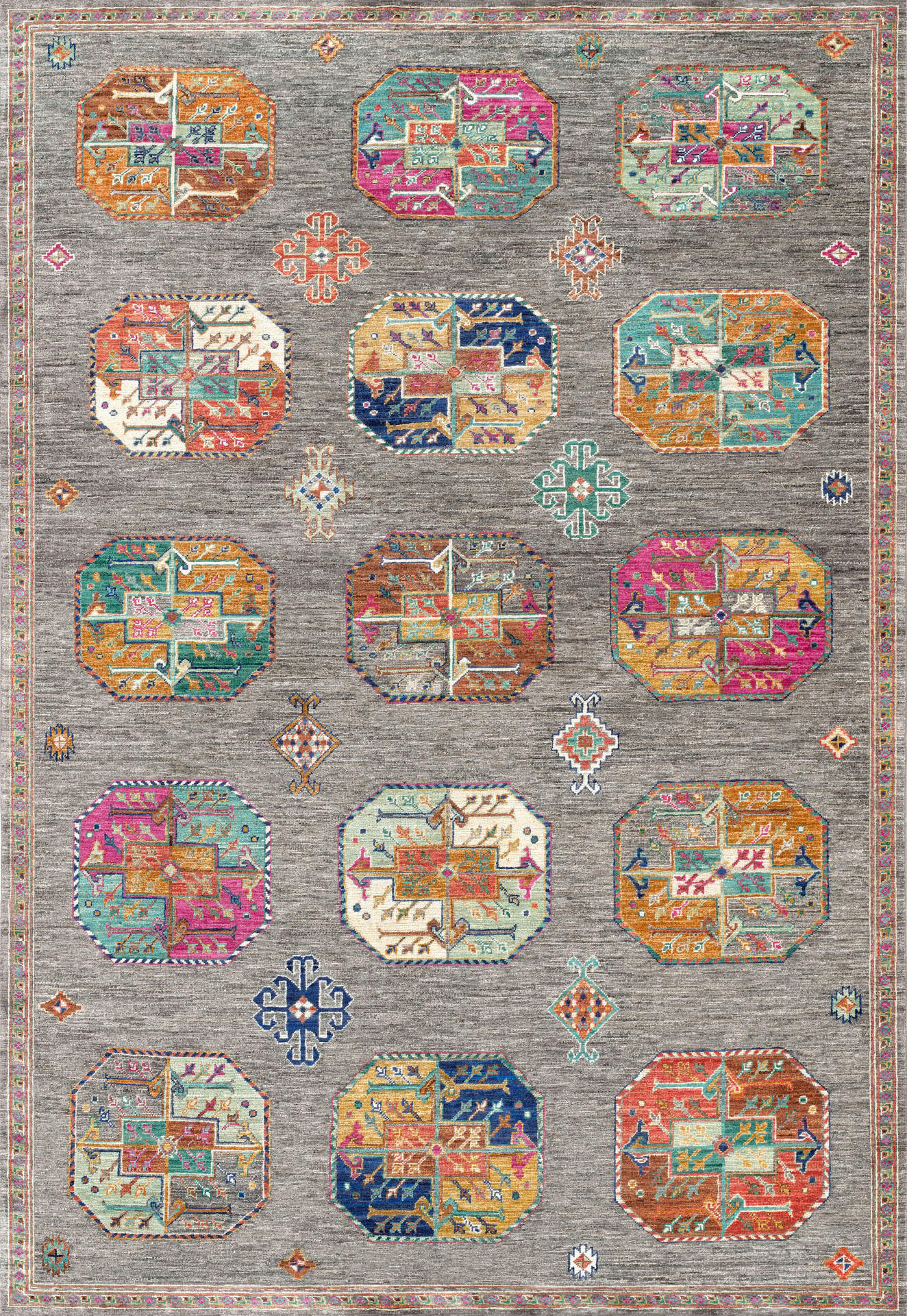 VINTAGE-TEPPICH Cortea Khamil 200/290 cm  in Grau, Türkis, Pink  - Türkis/Pink, LIFESTYLE, Kunststoff/Textil (200/290cm) - Lindorug