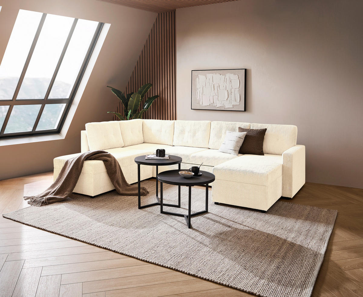 WOHNLANDSCHAFT Creme Cord  - Creme/Schwarz, KONVENTIONELL, Kunststoff/Textil (212/293/155cm) - Ti'me