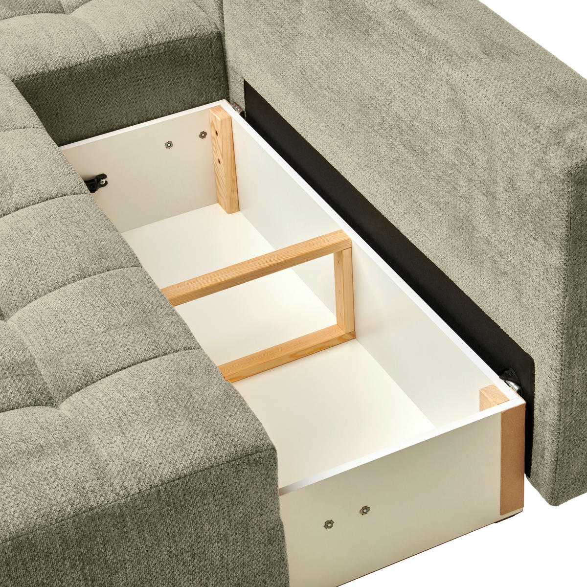 ECKSOFA in Chenille Beige  - Beige/Schwarz, MODERN, Kunststoff/Textil (145/204cm) - home24