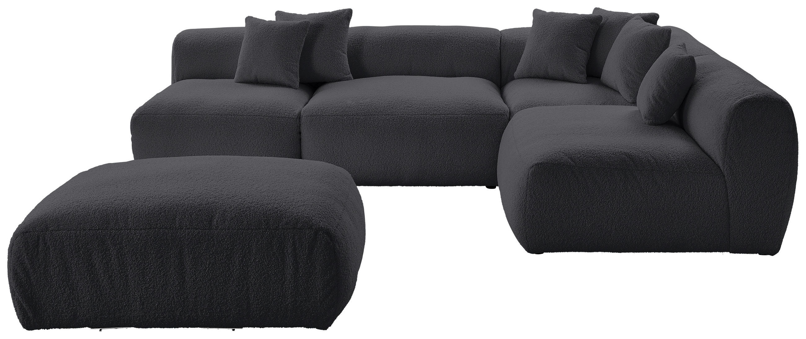 ECKSOFA inkl. Hocker BLOOM Dunkelgrau Flachgewebe, Teddystoff  - Dunkelgrau, Trend, Textil (300/215cm) - Livetastic