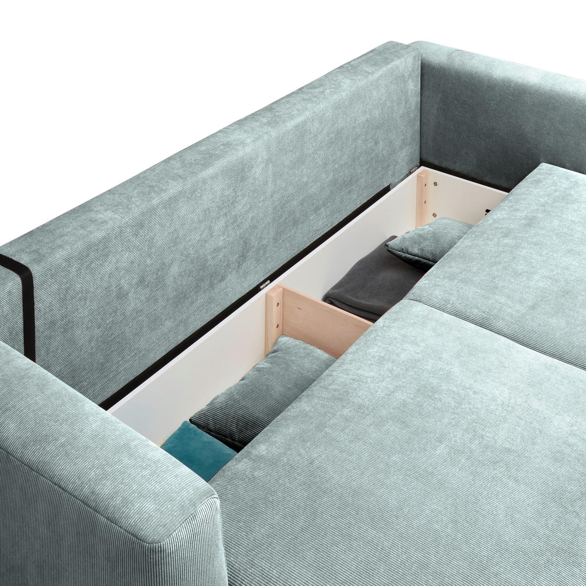 SCHLAFSOFA  mit Stoffauswahl, Schlafen auf Sitzhöhe, Rücken echt Cord Mintgrün  - Schwarz/Mintgrün, Design, Kunststoff/Textil (250/92/105cm) - Carryhome