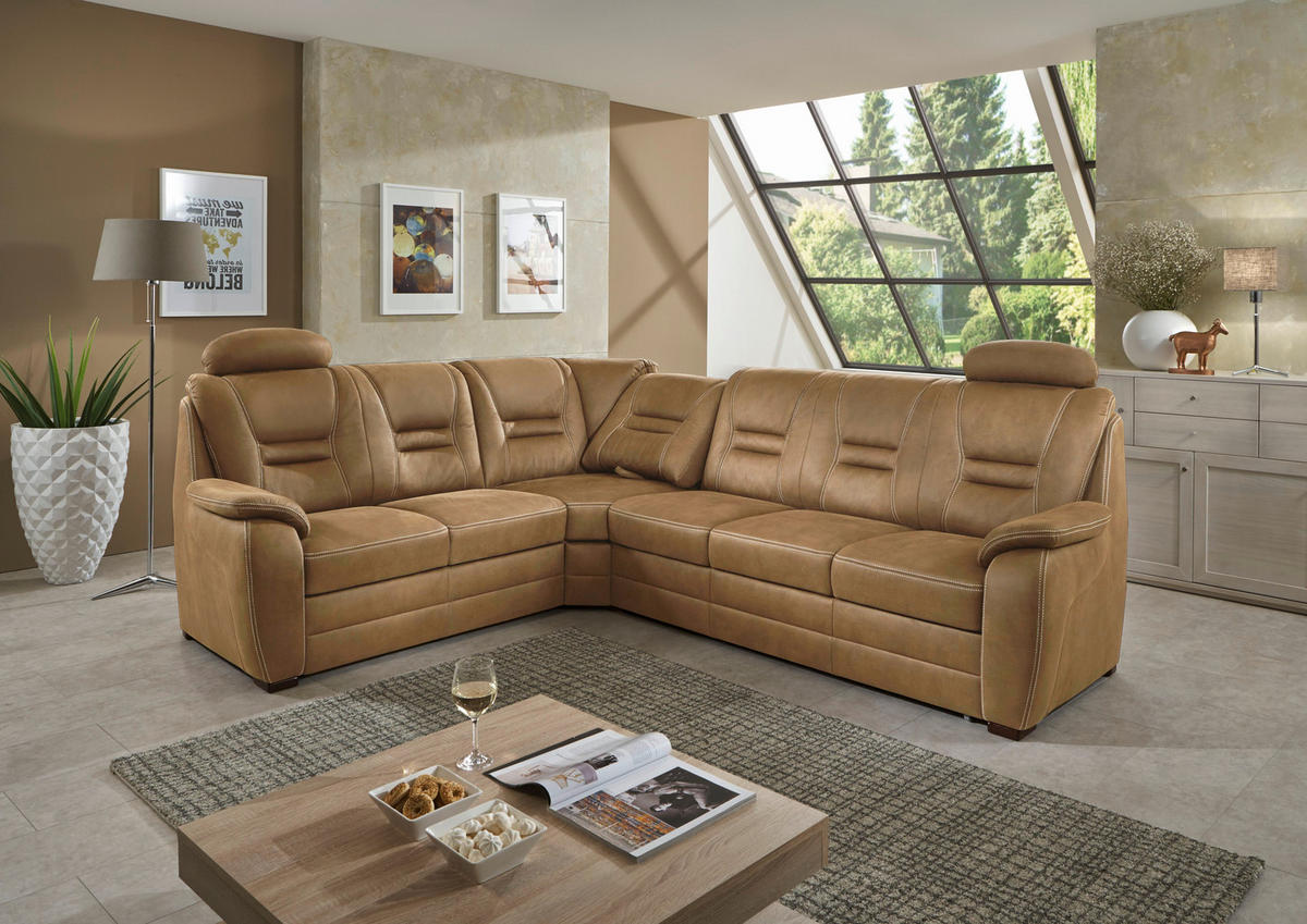 ECKSOFA  in Lederlook Braun  234/286 cm  - Beige/Braun, KONVENTIONELL, Holz/Holzwerkstoff (234/286cm) - Beldomo Comfort