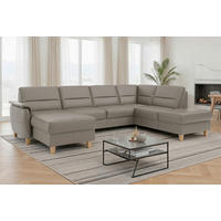 WOHNLANDSCHAFT PALMERA E Grau Echtleder  - Eichefarben/Grau, Basics, Leder/Holz (163/308/212cm) - Sit & More