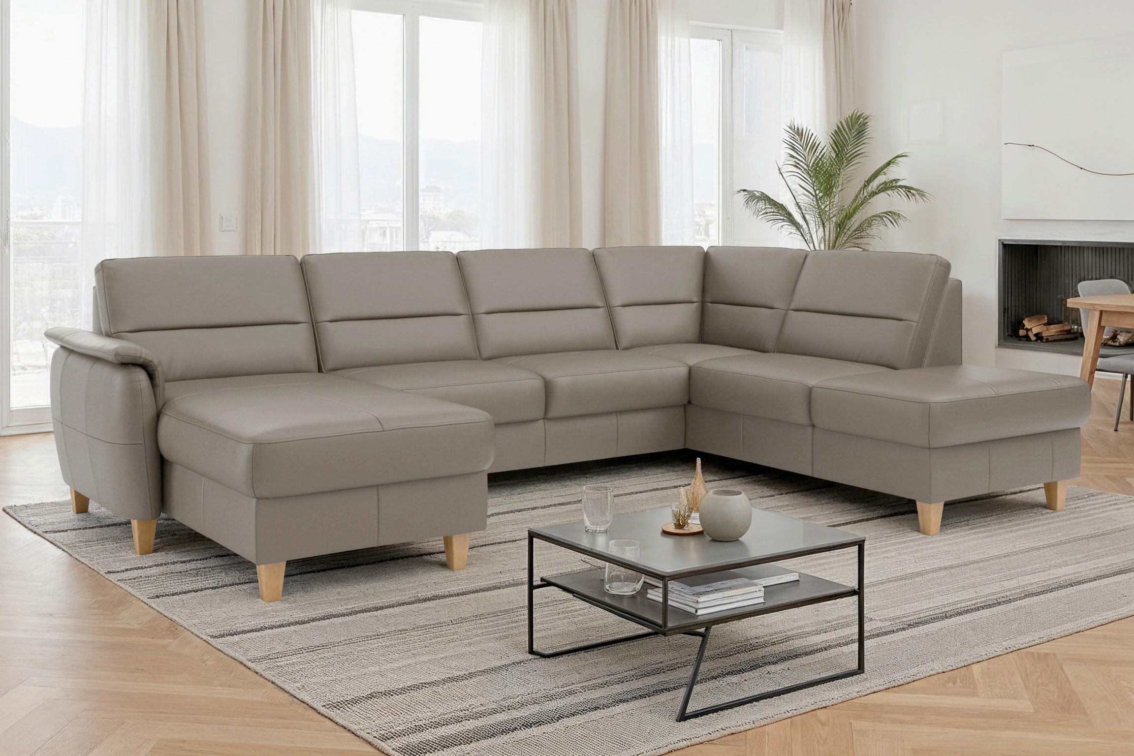 Sit & More SEDACÍ SOUPRAVA, textil, kůže, šedá