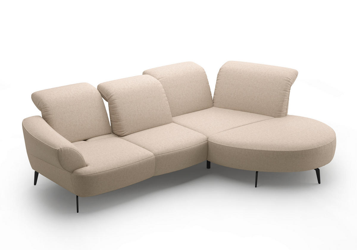 ECKSOFA DANCE E Creme Flachgewebe  - Creme/Schwarz, MODERN, Textil/Metall (313/208cm) - Sit & More