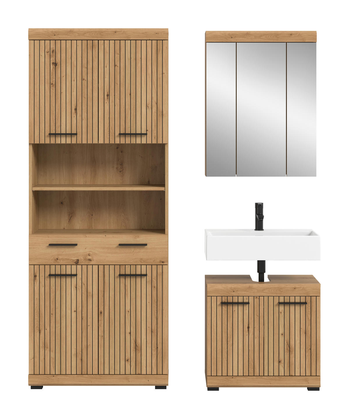 BADEZIMMER 3-teilig  in 134 cm  - Schwarz/Eiche Artisan, Trend, Glas/Holzwerkstoff (134cm) - MID.YOU