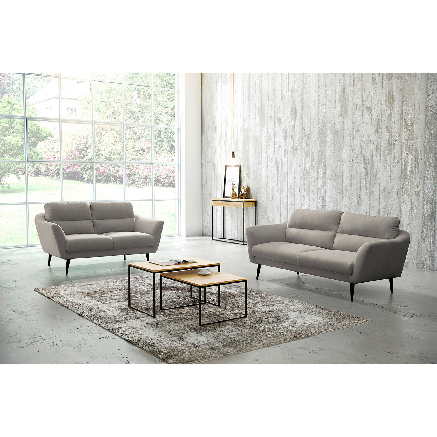 2,5-SITZER Webstoff Grau  - Schwarz/Grau, Design, Holz/Textil (187/87/88cm) - Livetastic