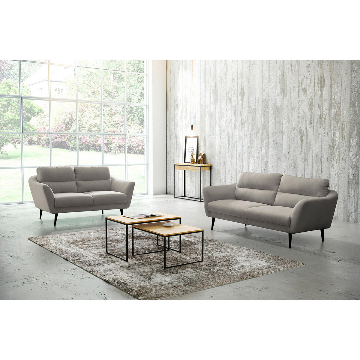 2,5-SITZER Webstoff Grau  - Schwarz/Grau, Design, Holz/Textil (187/87/88cm) - Livetastic