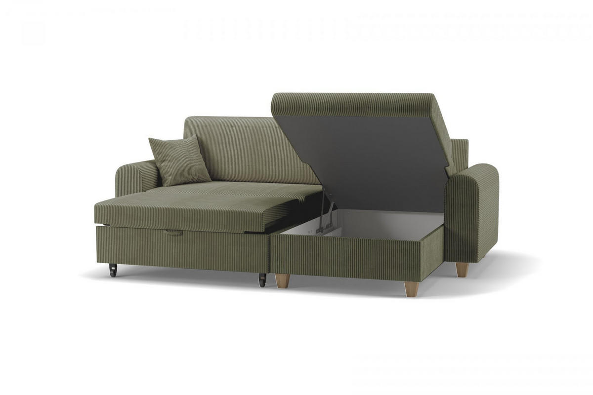 ECKSOFA CORD Olivgrün Velours  - Beige/Buchefarben, Design, Holz/Textil (237/124cm) - MID.YOU