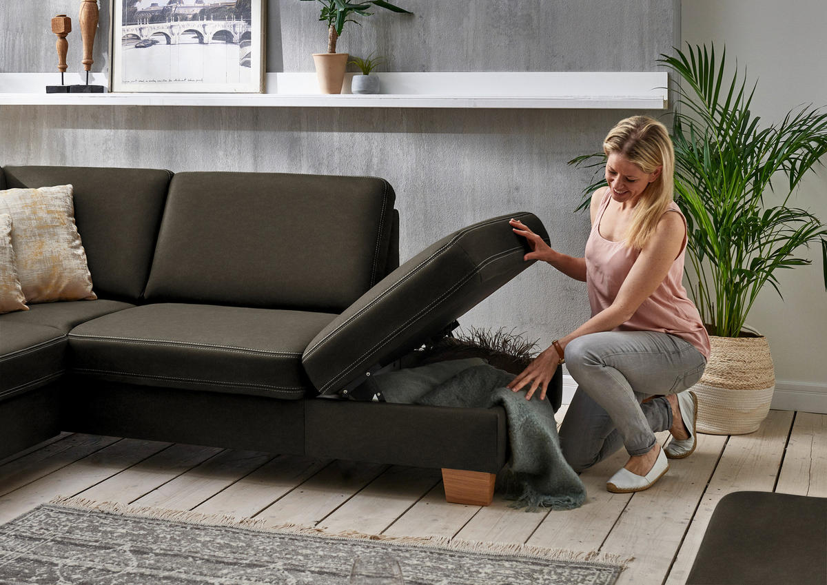 ECKSOFA  in Echtleder Olivgrün  274/235 cm  - Eichefarben/Beige, KONVENTIONELL, Leder/Holzwerkstoff (274/235cm) - Beldomo Premium