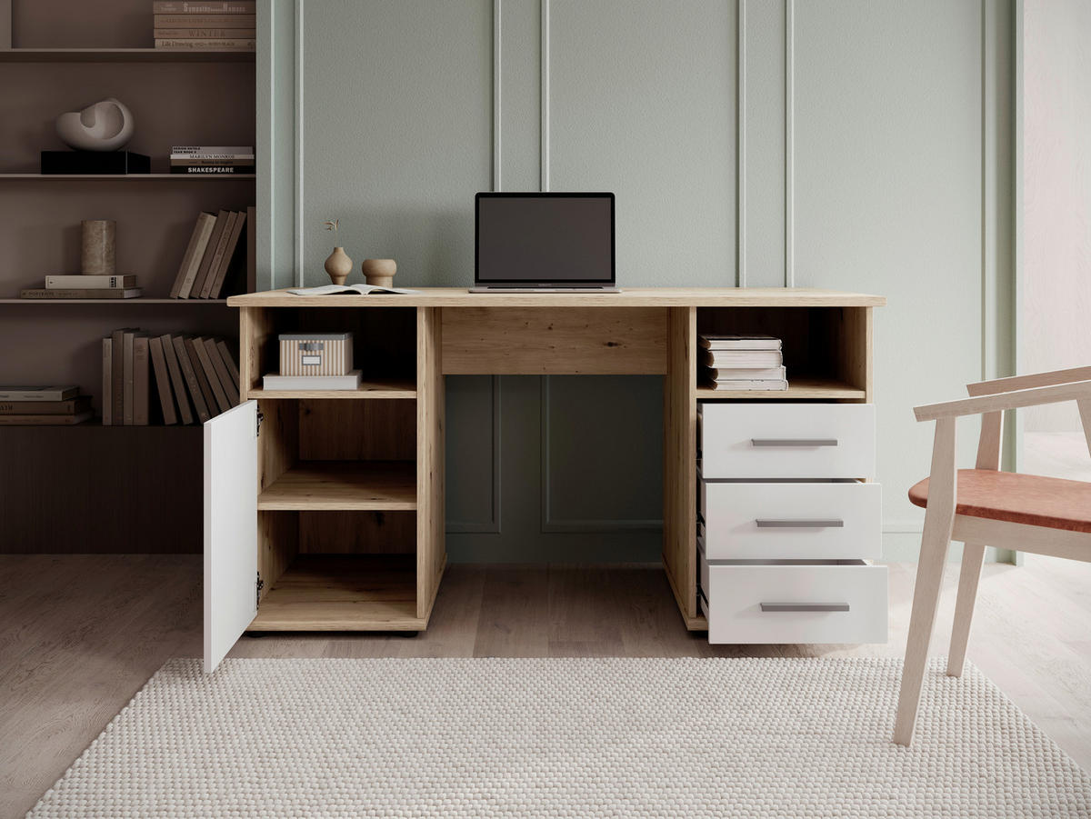 RADNI STO  bela, hrast artisan   - bela/srebrna, Konvencionalno, pločasti materijal/plastika (145/67/76cm) - Cantus