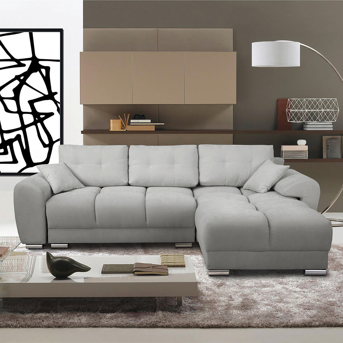ECKSOFA in Mikrofaser Grau  - Silberfarben/Grau, Design, Textil/Metall (256/175cm) - Livetastic