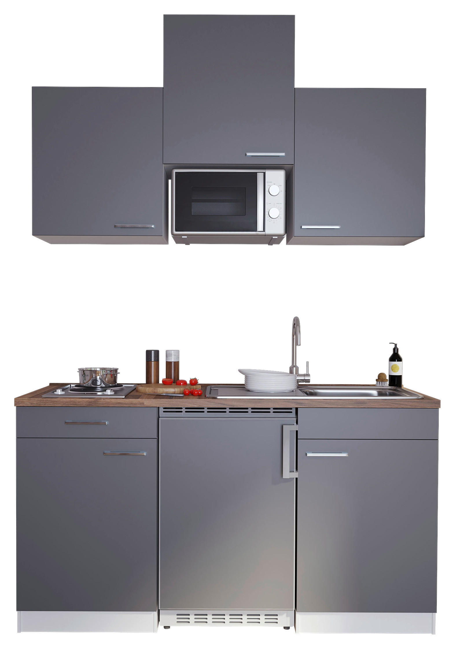 MINIKÖK 150 cm   i grå  - stålfärgad/vit, Basics, trämaterial/plast (150cm) - Respekta