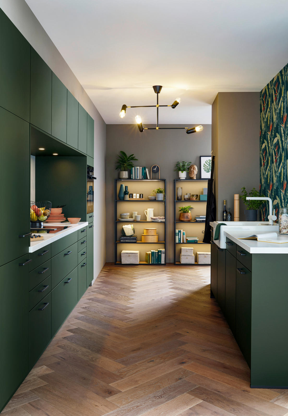 EINBAUKÜCHE SILVIA  - Dunkelgrün, Design, Holzwerkstoff - Novel