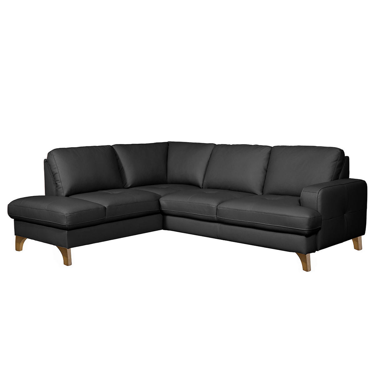 ECKSOFA Lederlook Echtleder Schwarz  - Buchefarben/Schwarz, Design, Leder/Holz (190/234cm) - Livetastic