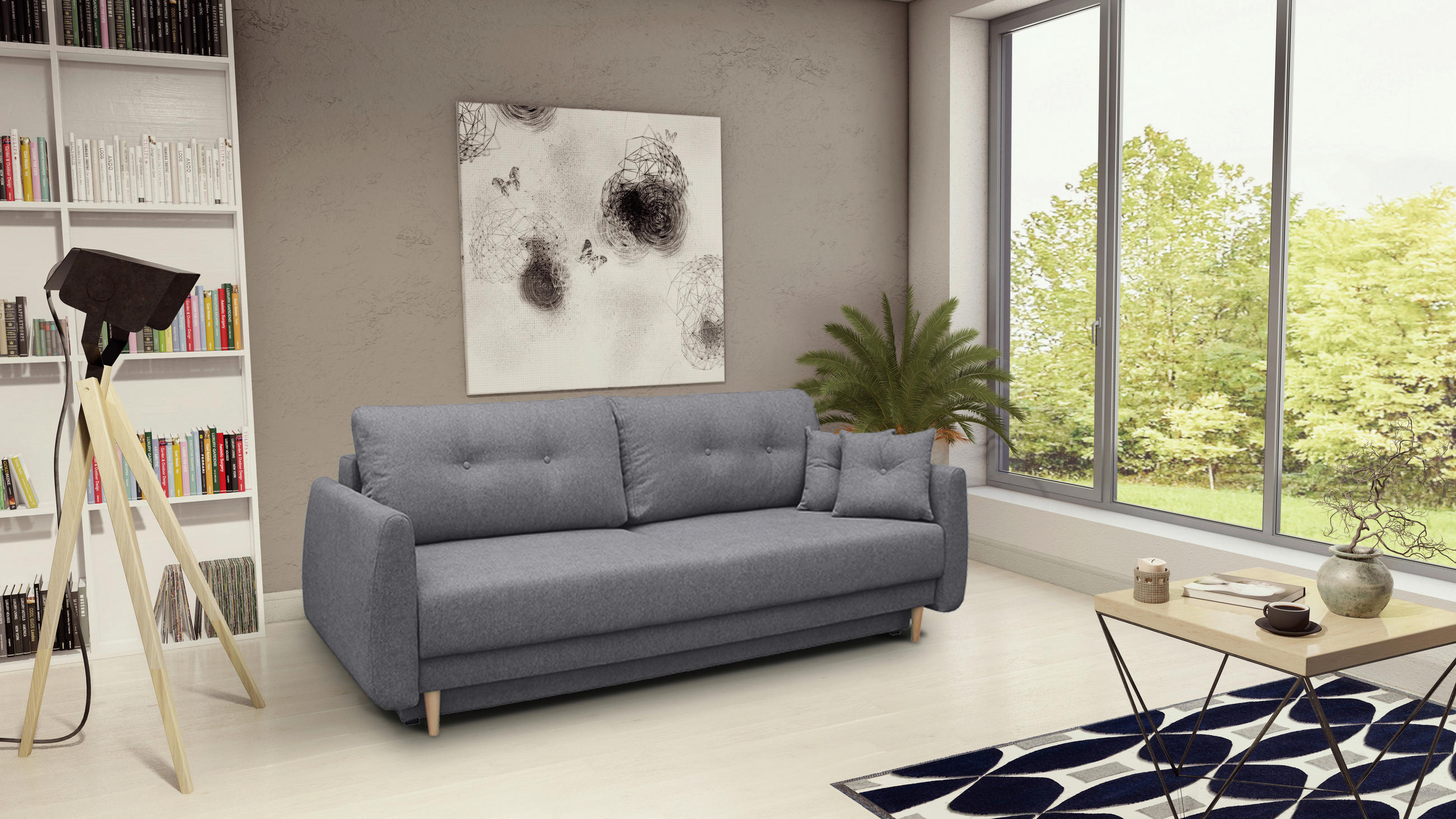 SCHLAFSOFA Webstoff Grau  - Buchefarben/Grau, KONVENTIONELL, Holz/Textil (220/90/95cm) - Carryhome