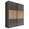 SCHWEBETÜRENSCHRANK  in Dunkelgrau, Eiche Artisan  - Dunkelgrau/Alufarben, Holzwerkstoff/Metall (225/222/68cm) - Moderano
