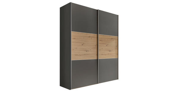 SCHWEBETÜRENSCHRANK  in Dunkelgrau, Eiche Artisan  - Dunkelgrau/Alufarben, Holzwerkstoff/Metall (225/222/68cm) - Moderano