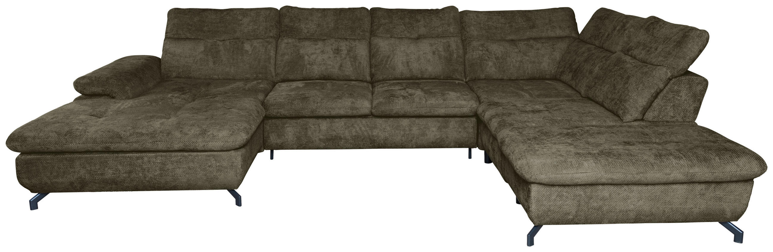 WOHNLANDSCHAFT Olivgrün Struktur  - Schwarz/Olivgrün, KONVENTIONELL, Textil/Metall (188/357/253cm) - Carryhome