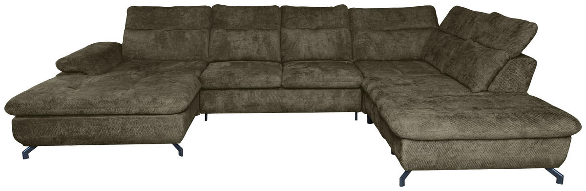 WOHNLANDSCHAFT Olivgrün Struktur  - Schwarz/Olivgrün, KONVENTIONELL, Textil/Metall (188/357/253cm) - Carryhome