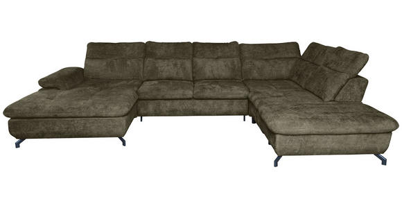 WOHNLANDSCHAFT  in Struktur Olivgrün  - Schwarz/Olivgrün, KONVENTIONELL, Textil/Metall (188/357/253cm) - Carryhome