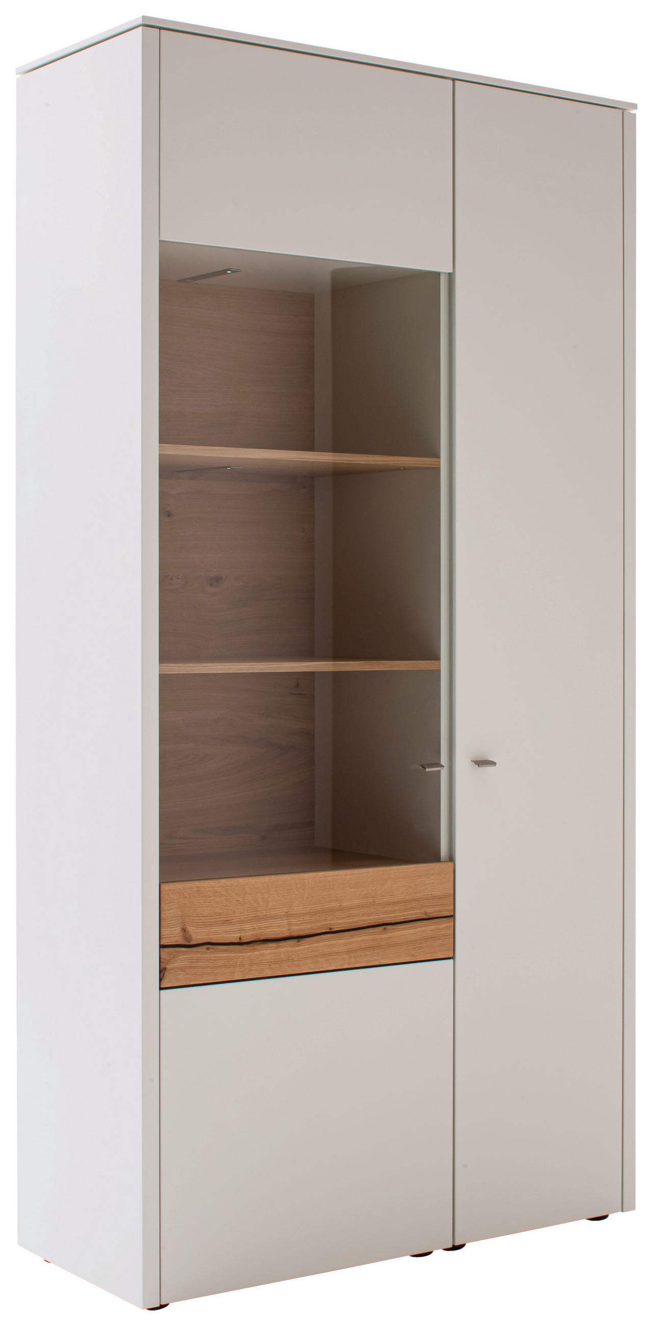 VITRINE in furniert Eiche Weiß, Eichefarben  - Edelstahlfarben/Eichefarben, Design, Glas/Holz (107/208/43cm) - Venjakob