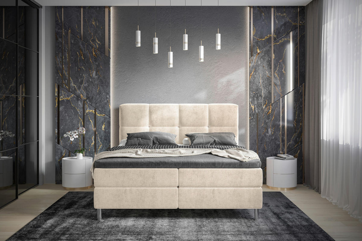 BOXBETT 180/200 cm  in Beige  - Chromfarben/Beige, Design, Holz/Holzwerkstoff (180/200cm) - Esposa