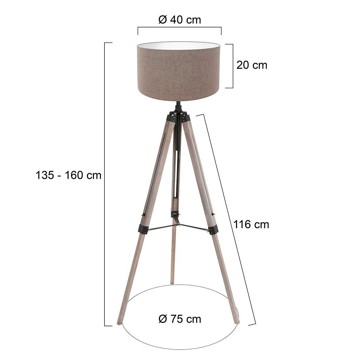 STEHLEUCHTE - Eiche grau/Grau, Trend, Naturmaterialien/Holz (75/170/75cm)