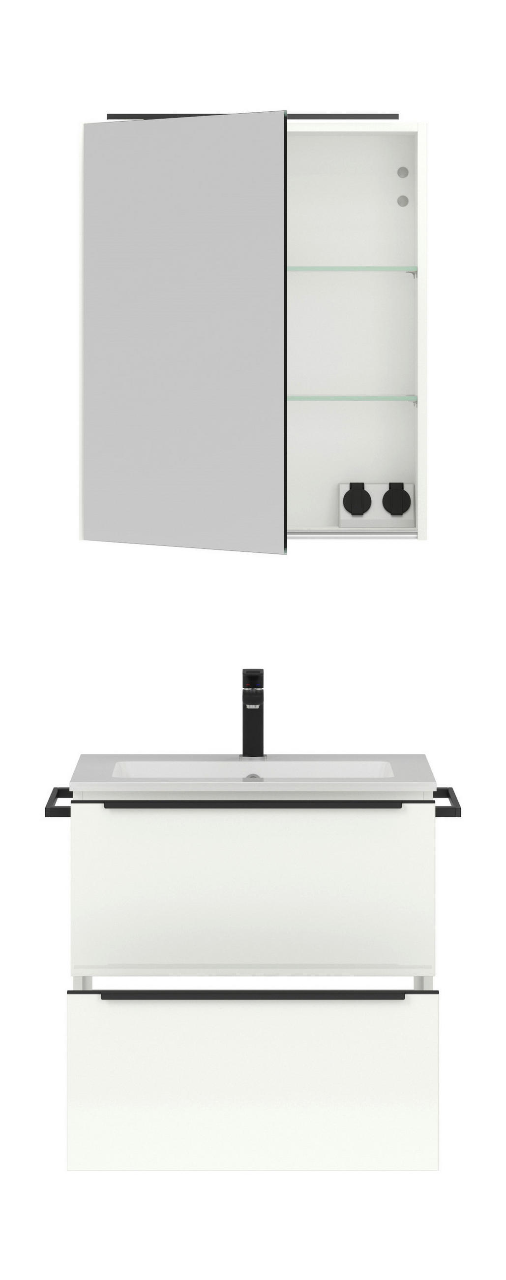 BADEZIMMER  in 61 cm  - Weiß Hochglanz/Schwarz, MODERN, Holzwerkstoff/Stein (61cm) - Nobilia