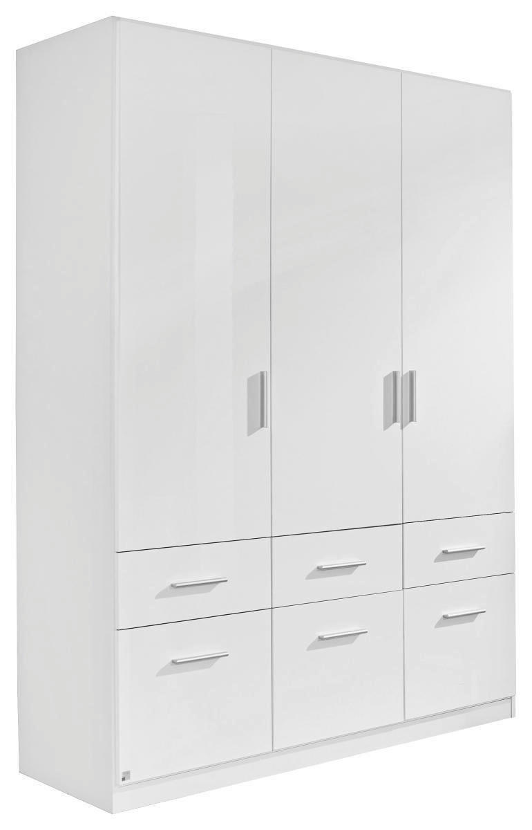 DREHTÜRENSCHRANK 3-türig Weiß, Weiß Hochglanz - Weiß Hochglanz/Alufarben, Design, Holzwerkstoff/Kunststoff (136/197/54cm) - Carryhome