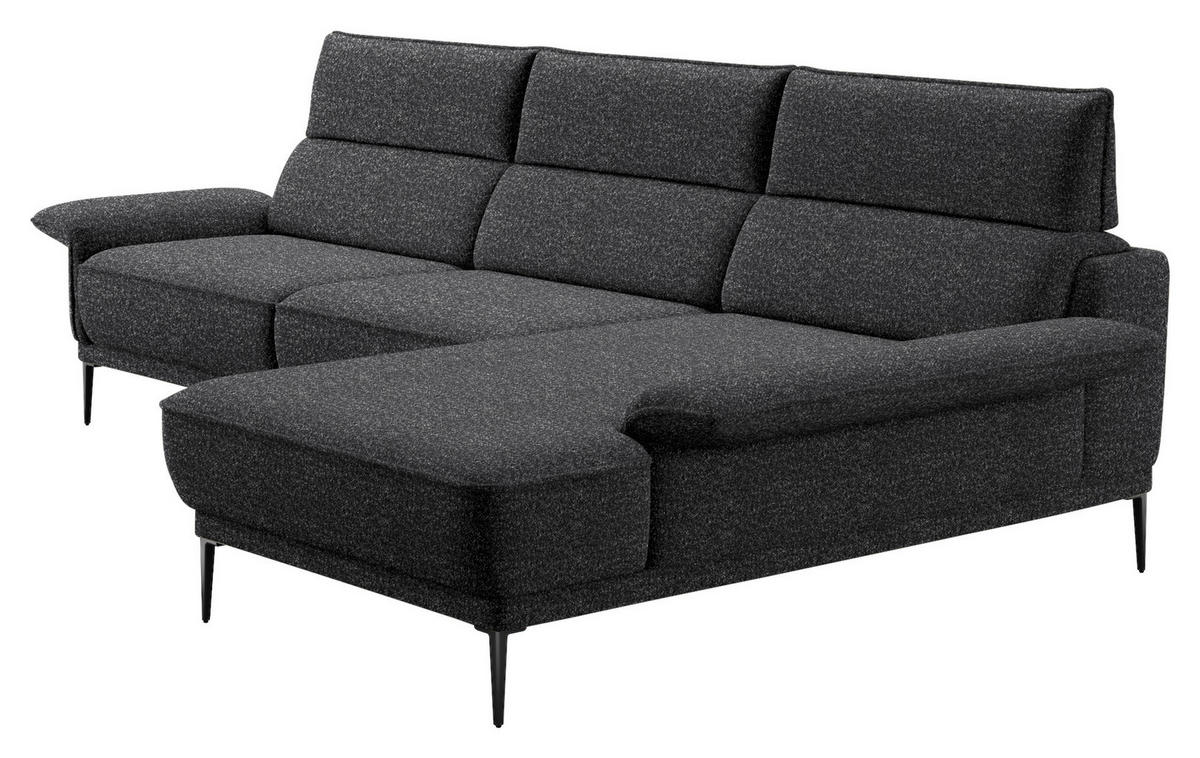 ECKSOFA in Bouclé Anthrazit  330/186 cm  - Anthrazit/Schwarz, Design, Textil/Metall (330/186cm) - Johann Jakob