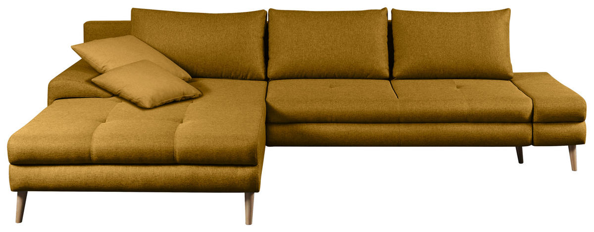 ECKSOFA in Webstoff Gelb  - Gelb/Erlefarben, Trend, Holz/Textil (313/215cm) - MID.YOU