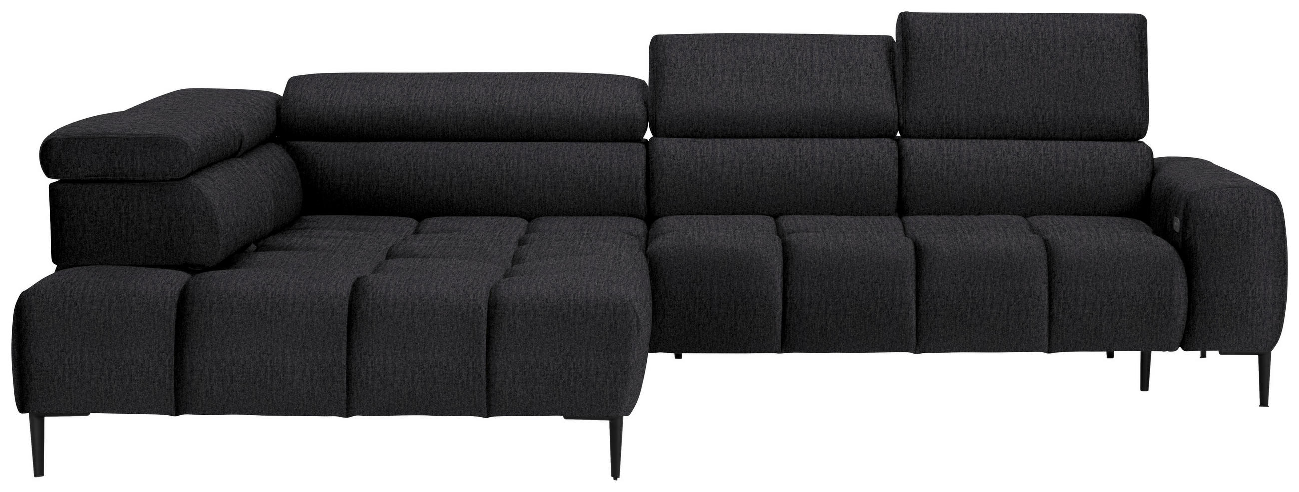 ECKSOFA in Samt, Webstoff Dunkelgrau  - Dunkelgrau/Schwarz, Design, Textil/Metall (216/300cm) - Welnova